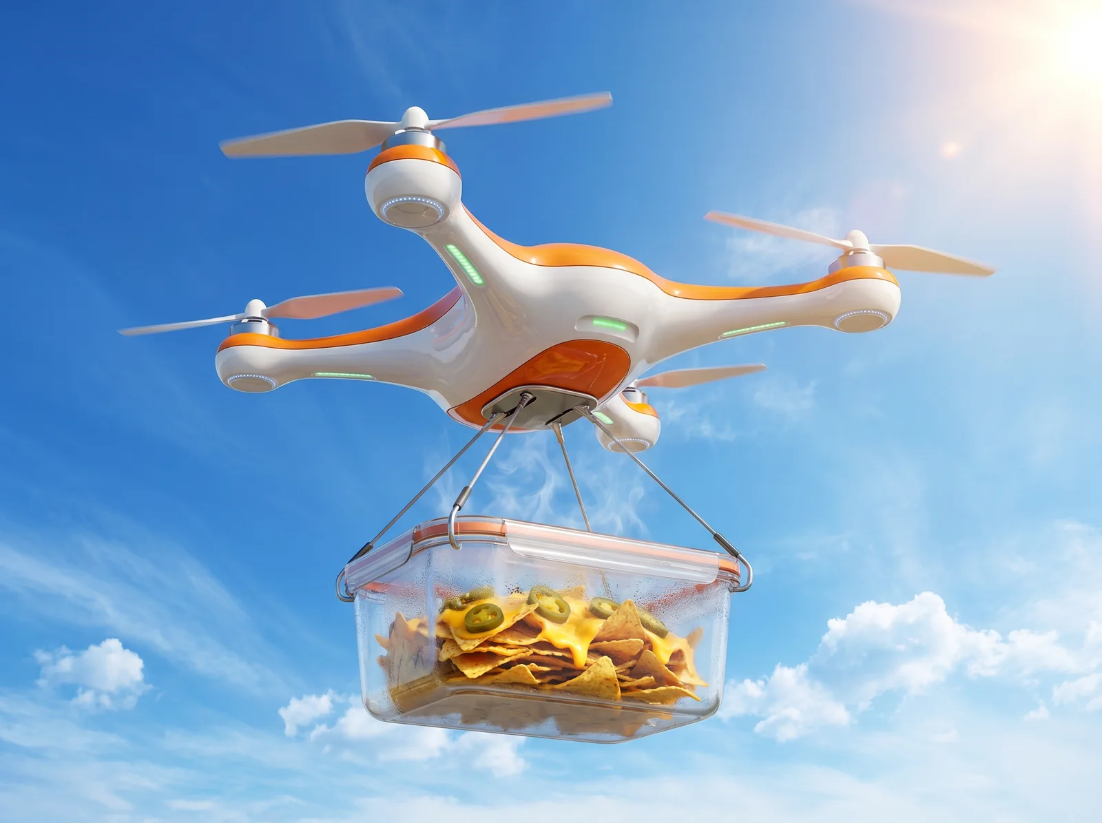 NachoCopter delivery drone carrying nachos